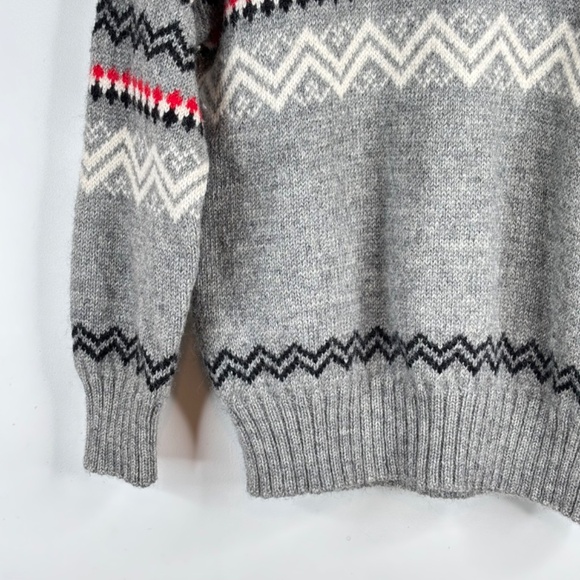 VTG Norwegian Wool Turtleneck Sweater S Nordic Fair Isle Grey Ski Retro Grandpa - Picture 3 of 9